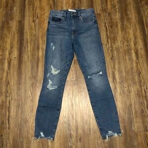 Good American Good Waist Jeans Women's 4/27 Distressed Frayed Hem High Rise